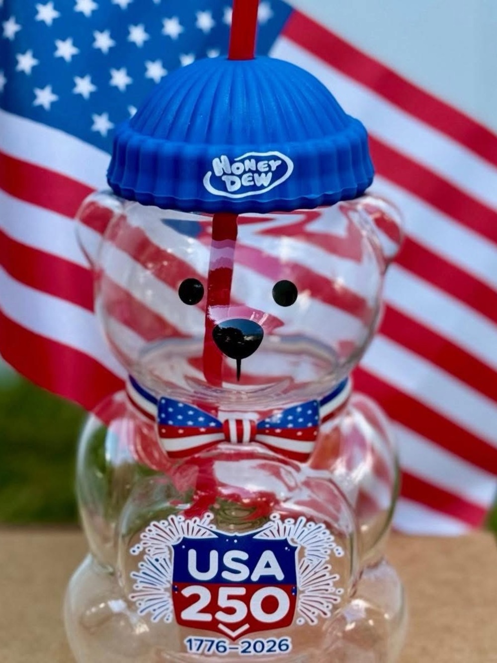 Honey Dew Donuts Liberty Bear Cup 2026 250 Year Celebration Glass